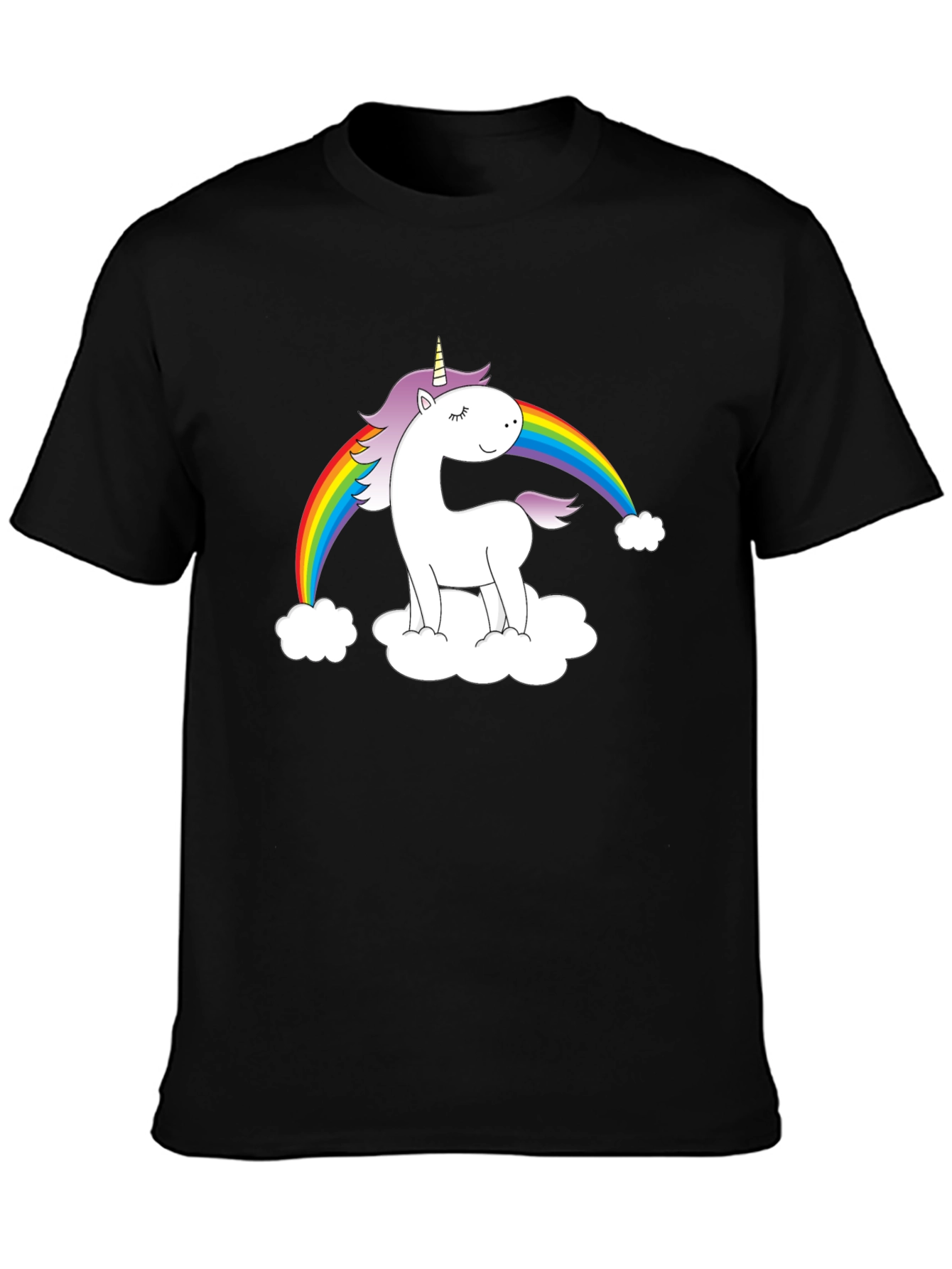 Unicorn Rainbow Graphic Tee - Black Cotton Shirt