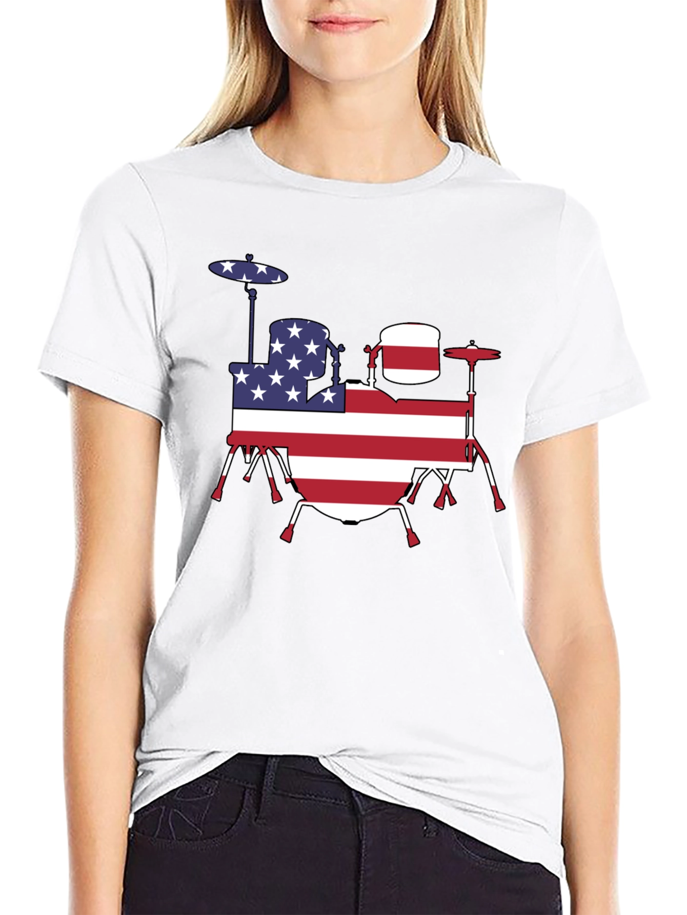 Patriotic Drum Kit T-Shirt - USA Flag Design
