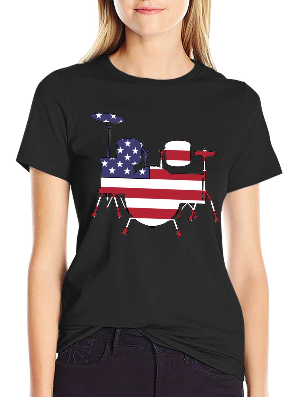 Patriotic Drum Kit T-Shirt - USA Flag Design
