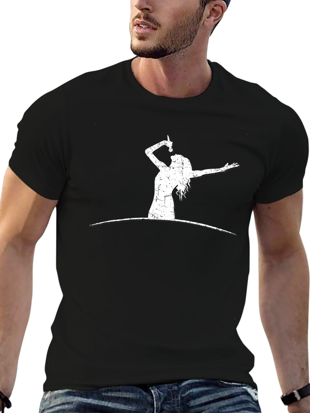 Retro Rocker Graphic Tee - Black Cotton Casual T-Shirt