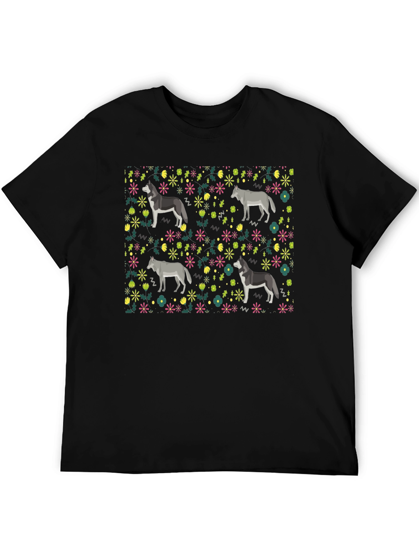 Wolf Floral Pattern T-Shirt
