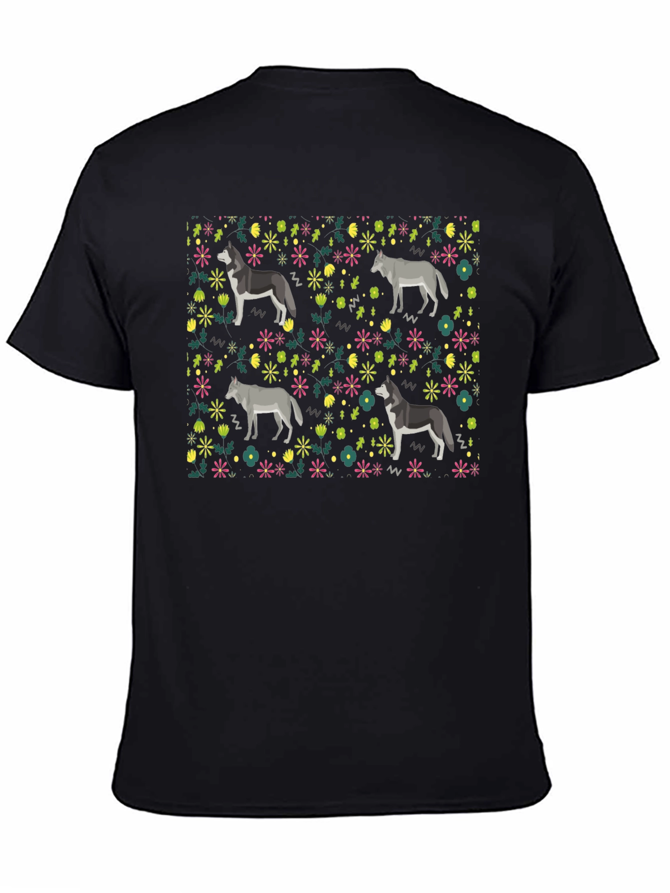 Wolf Floral Pattern T-Shirt