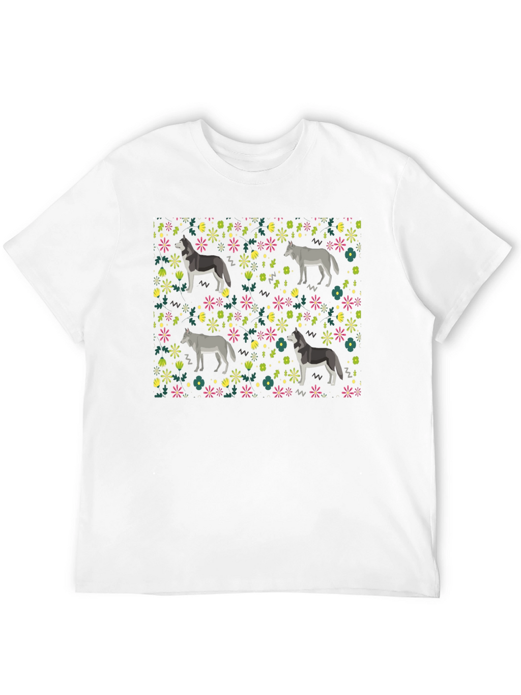 Wolf Floral Pattern T-Shirt