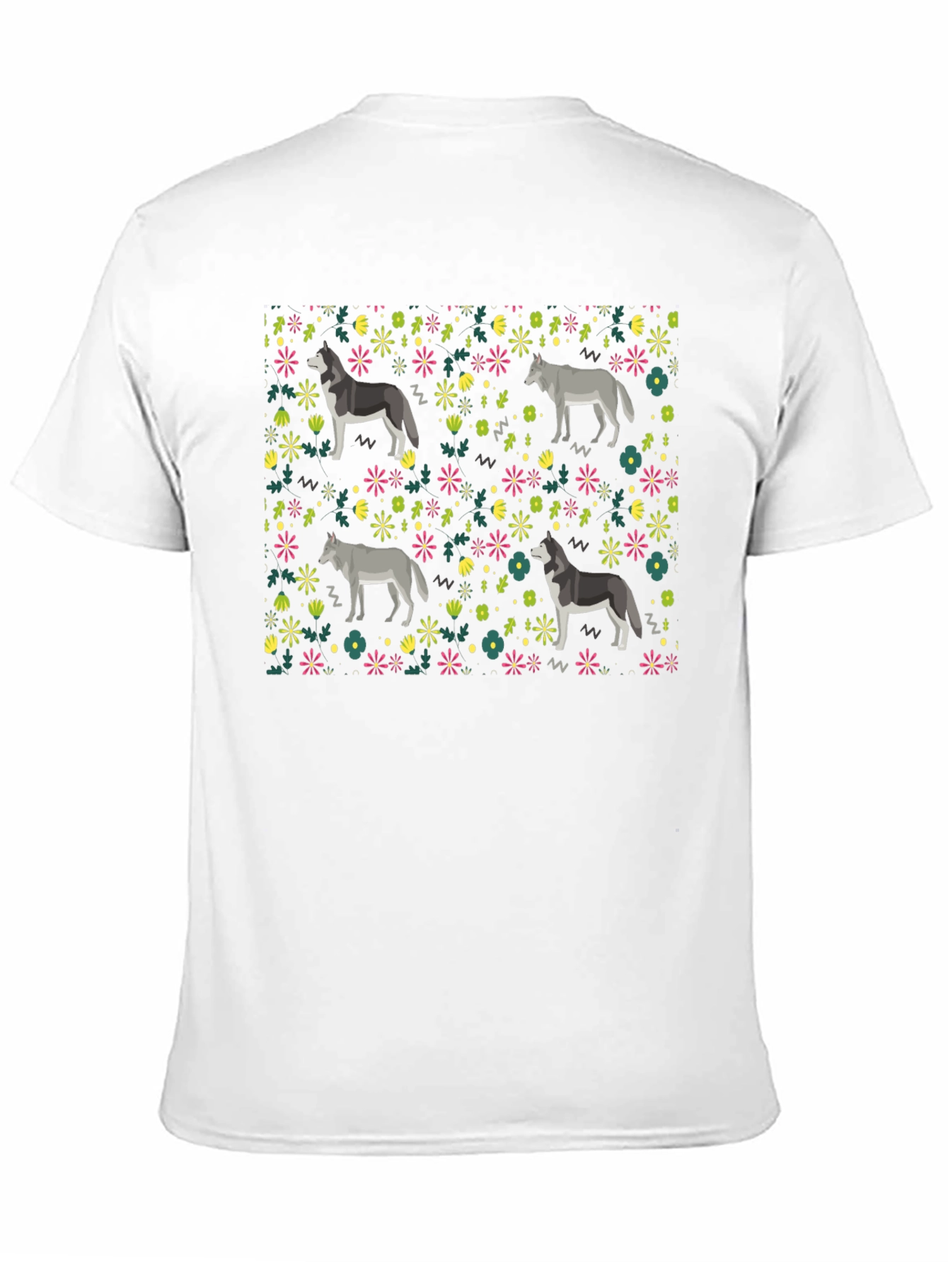 Wolf Floral Pattern T-Shirt