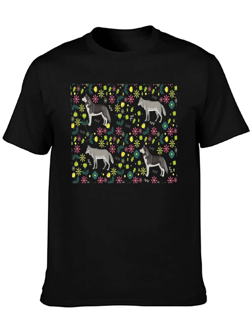 Wolf Floral Pattern T-Shirt