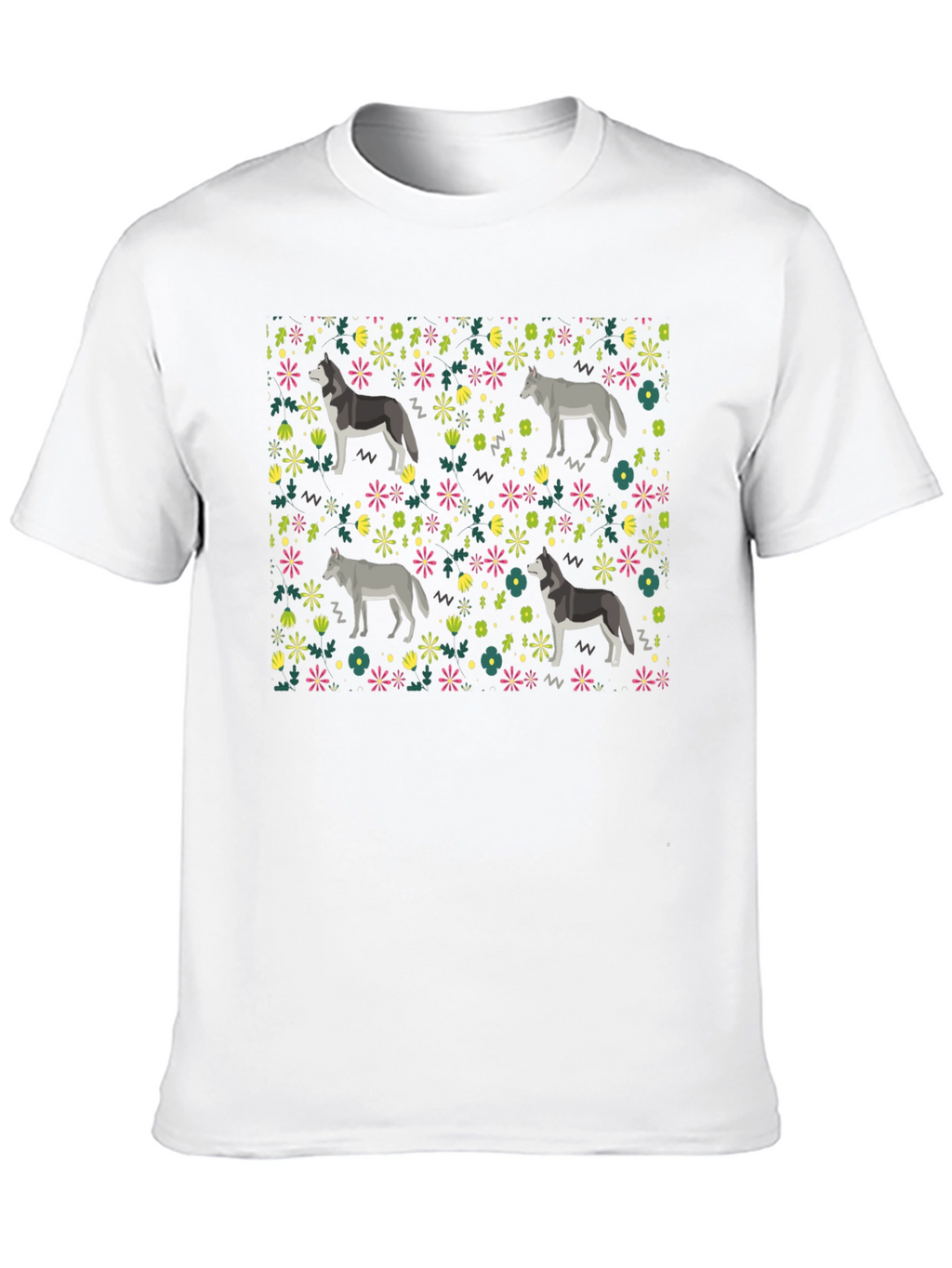 Wolf Floral Pattern T-Shirt