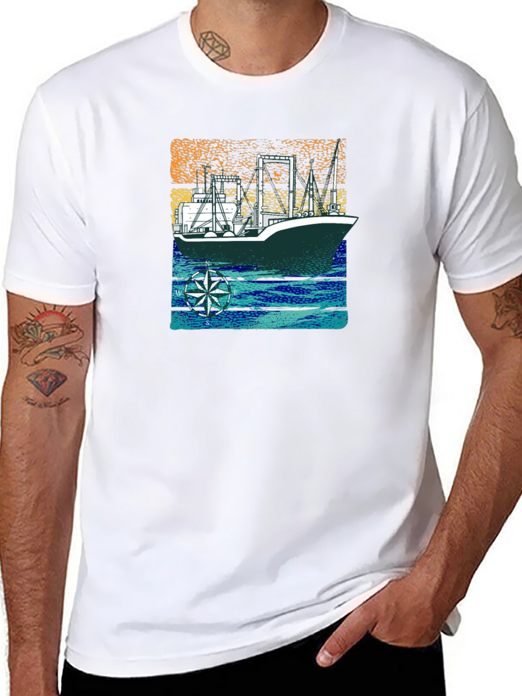 Nautical Vessel Graphic T-Shirt - Black