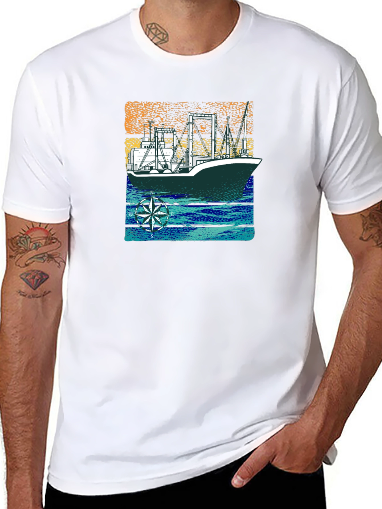 Nautical Vessel Graphic T-Shirt - Black