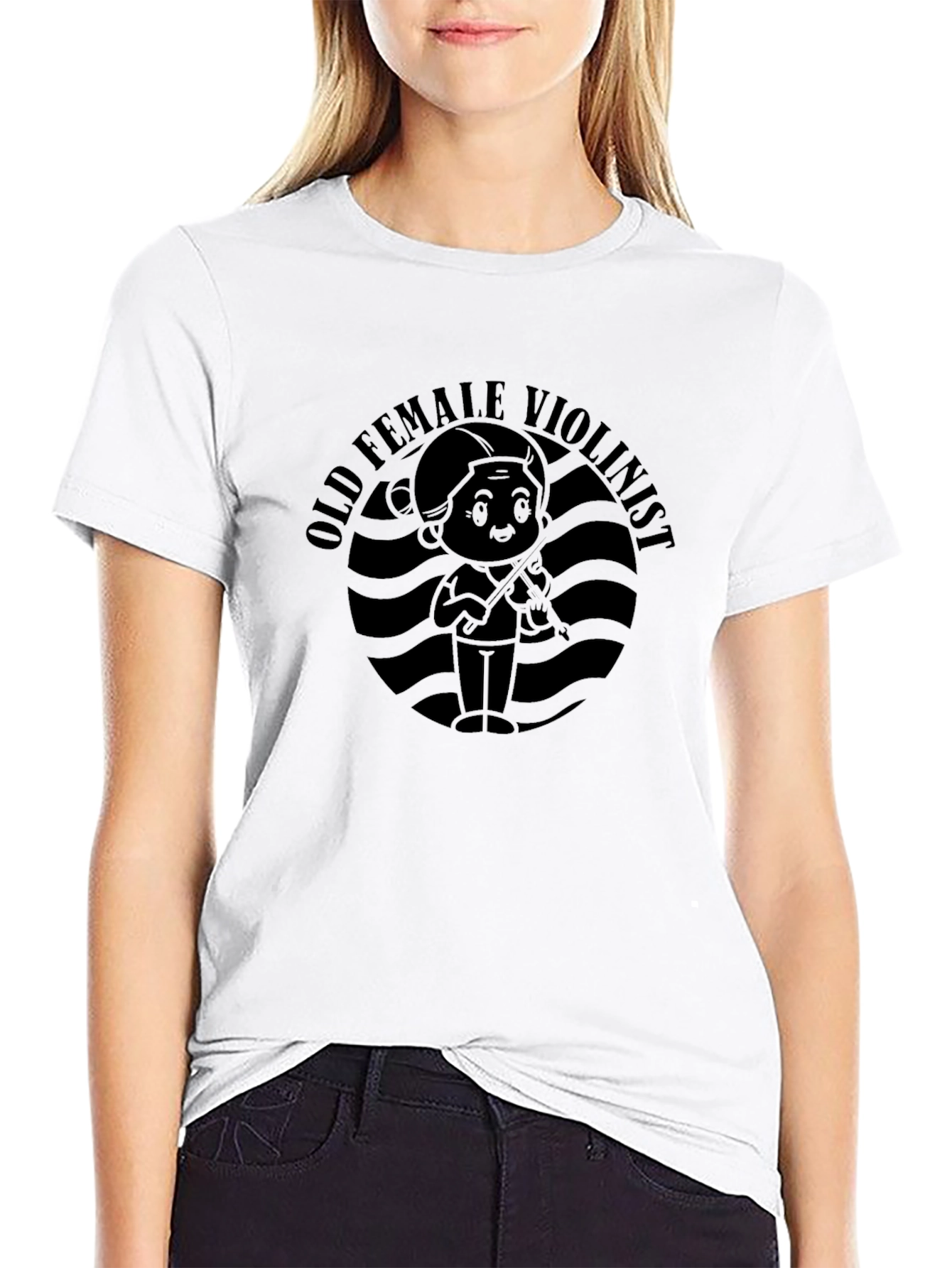 Old Female Violinist T-Shirt - Black Graphic Tee