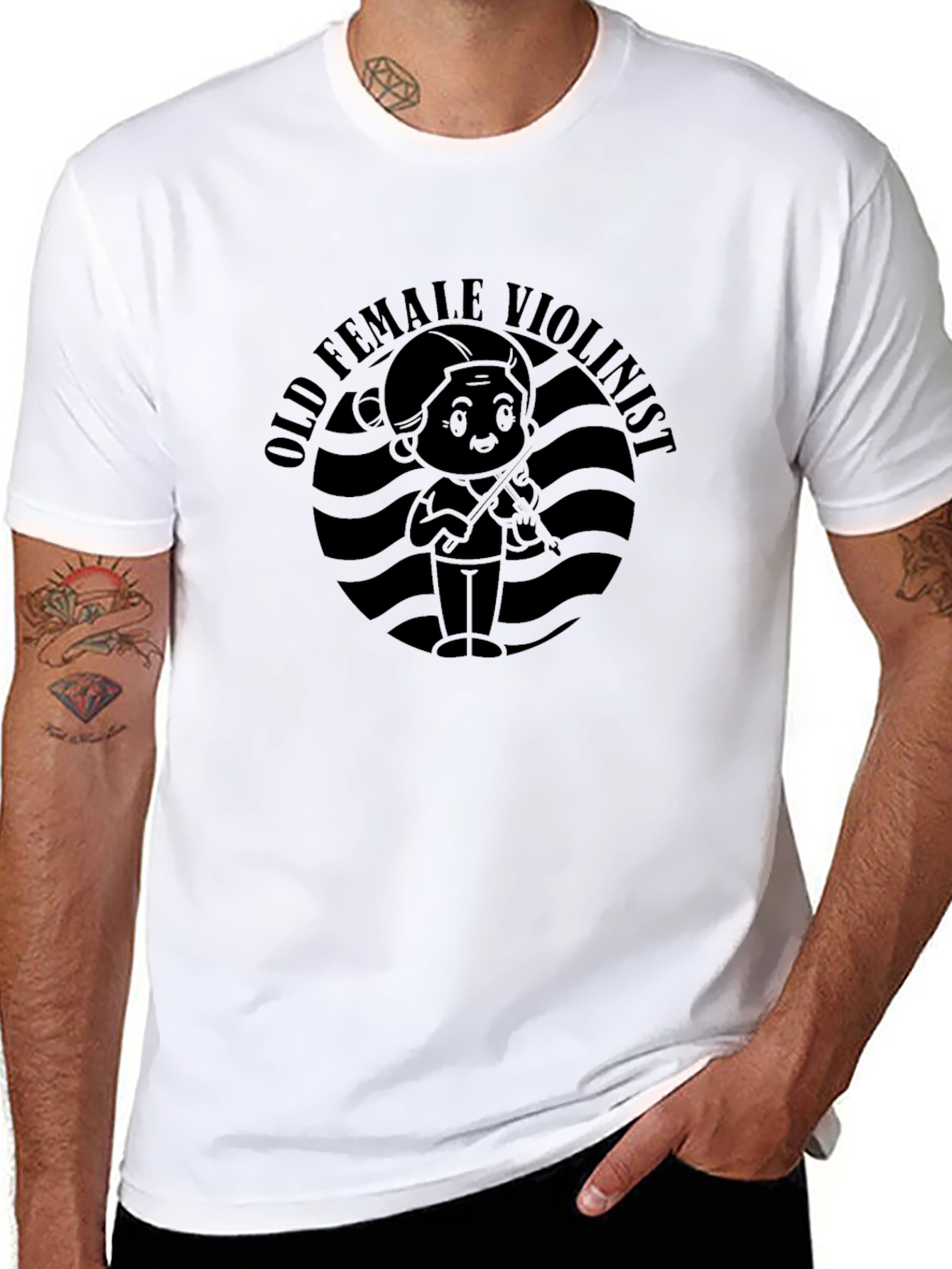 Old Female Violinist T-Shirt - Black Graphic Tee