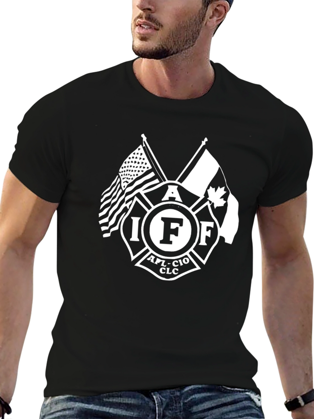 IAFF Firefighter T-Shirt - USA Canada Flags