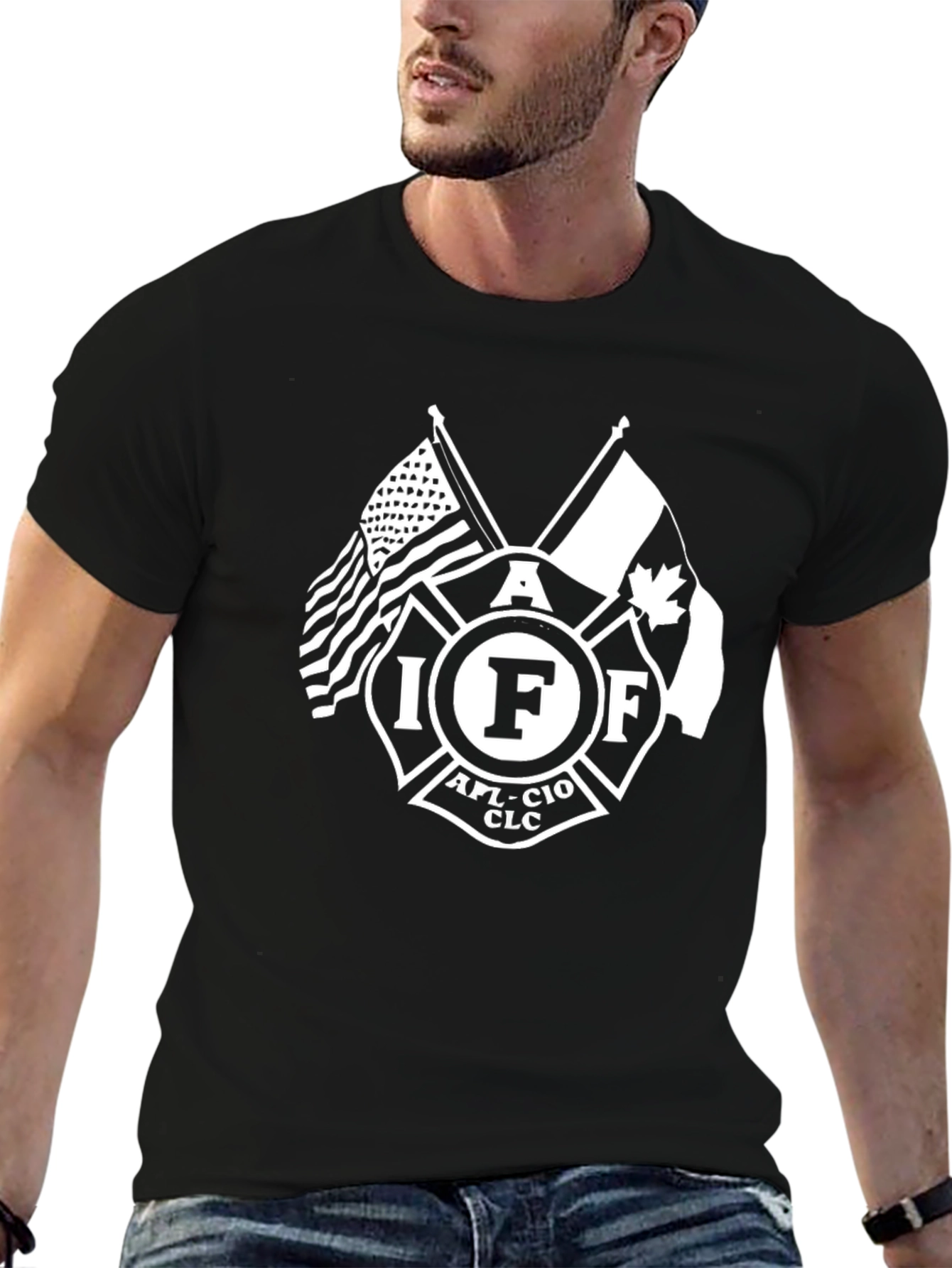 IAFF Firefighter T-Shirt - USA Canada Flags