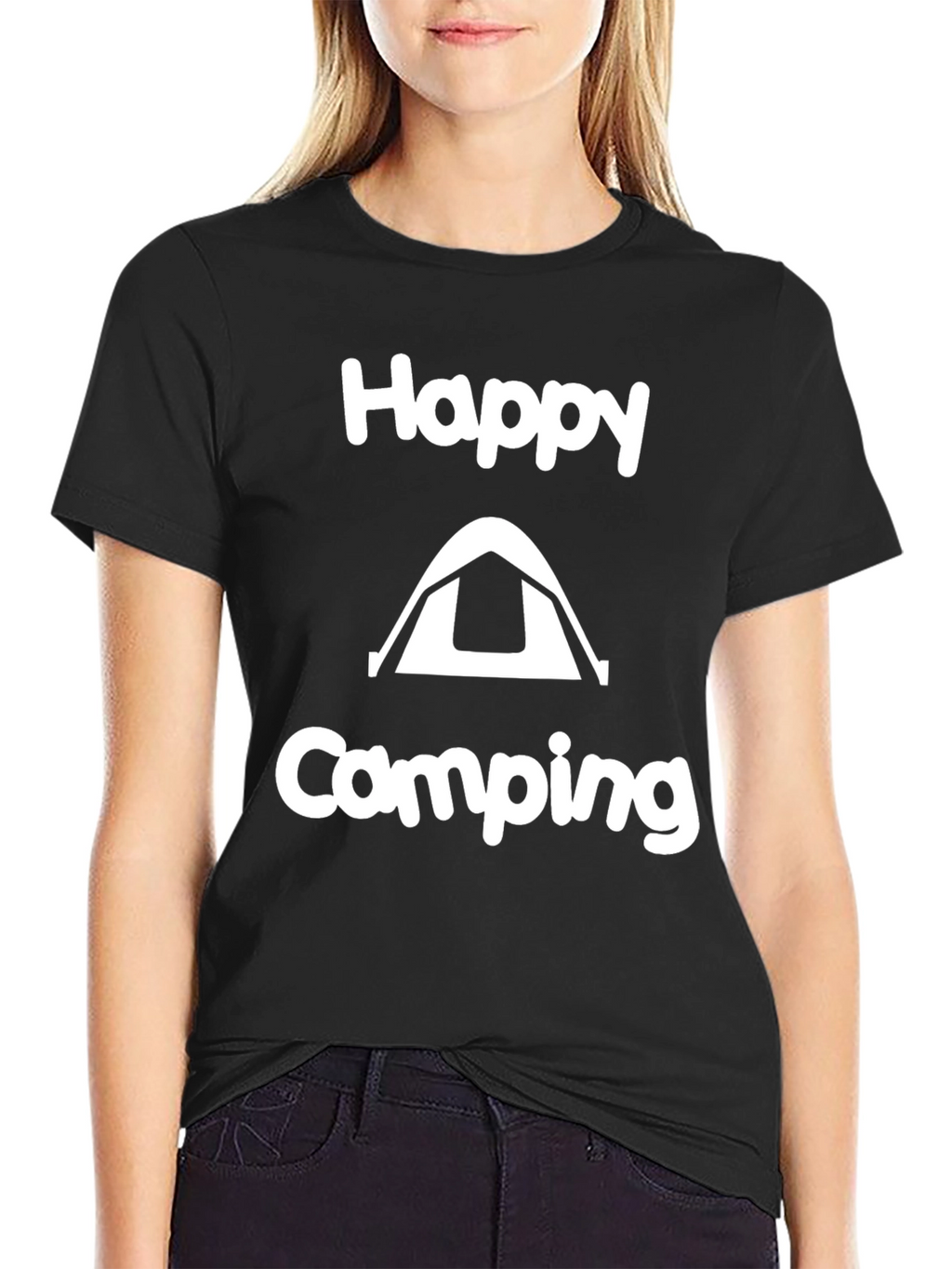 Happy Camping Graphic Tee - Black Cotton T-Shirt