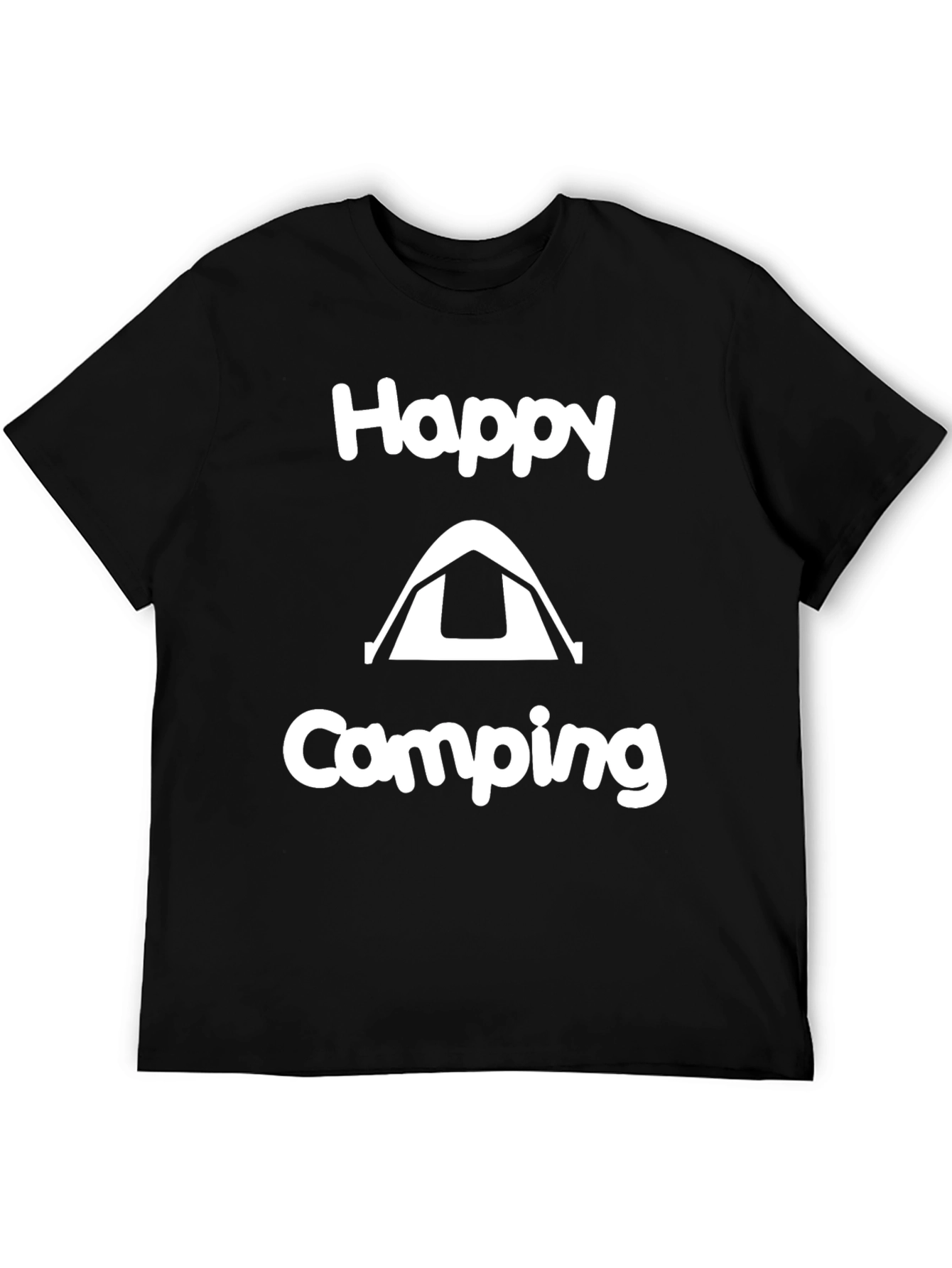 Happy Camping Graphic Tee - Black Cotton T-Shirt