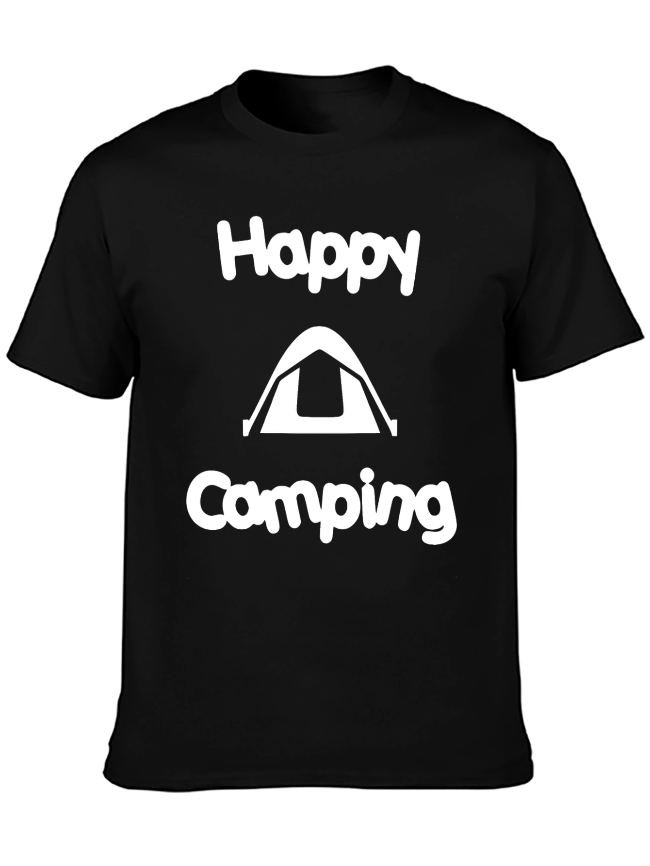 Happy Camping Graphic Tee - Black Cotton T-Shirt
