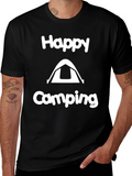 Happy Camping Graphic Tee - Black Cotton T-Shirt