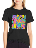 Funky Retro Graphic Print Black T-Shirt