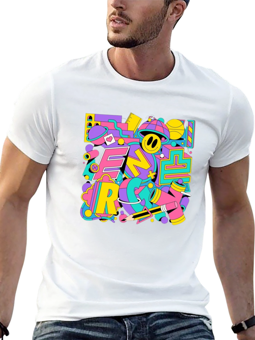Funky Retro Graphic Print Black T-Shirt