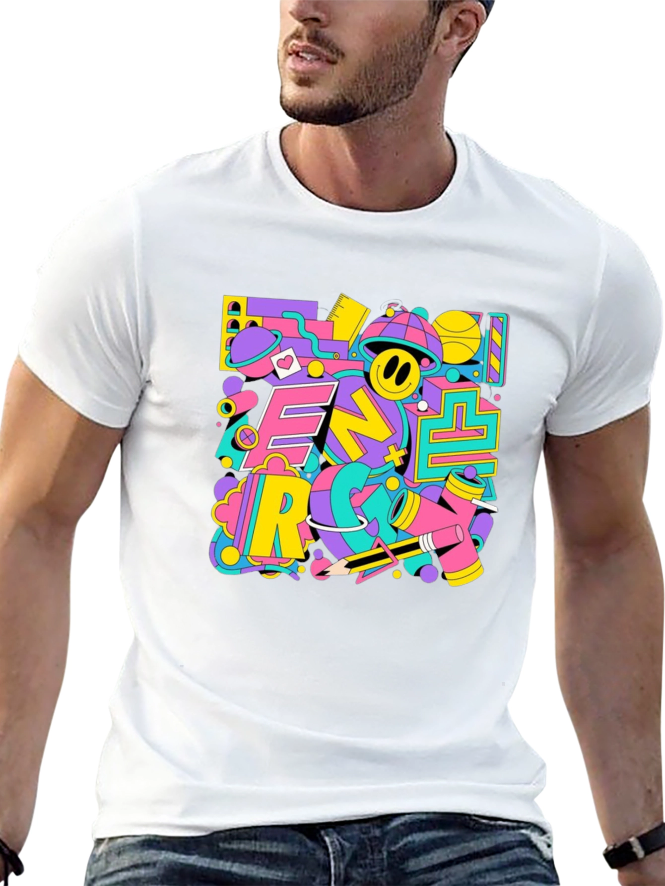 Funky Retro Graphic Print Black T-Shirt