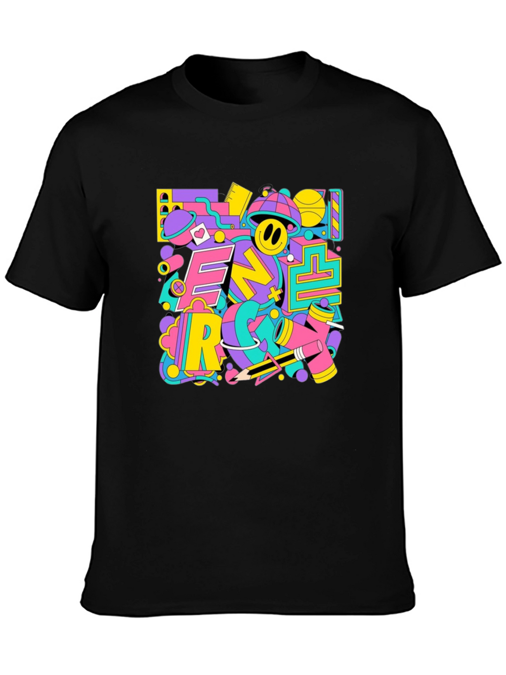 Funky Retro Graphic Print Black T-Shirt