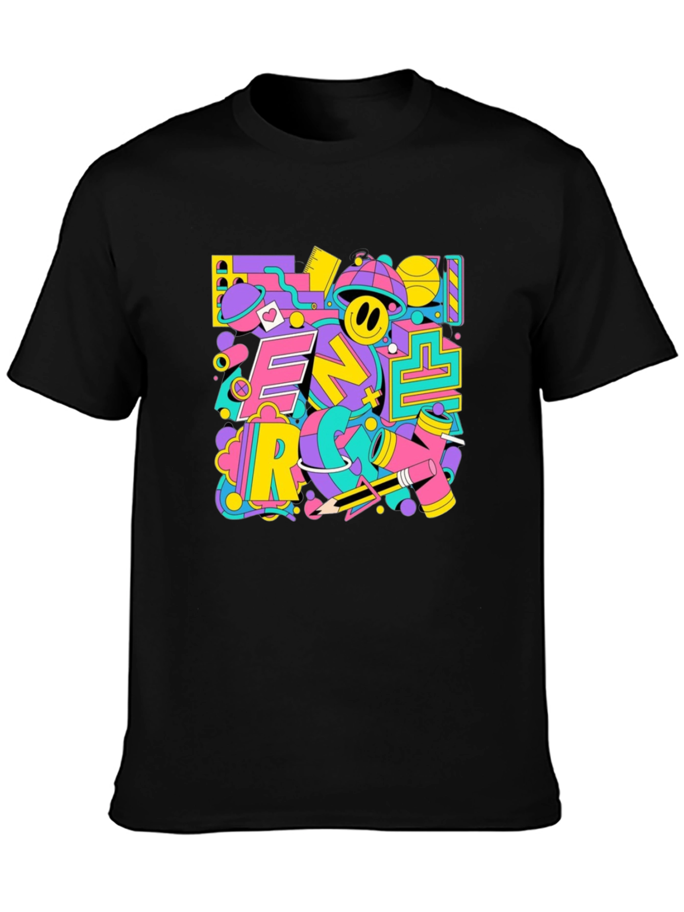 Funky Retro Graphic Print Black T-Shirt