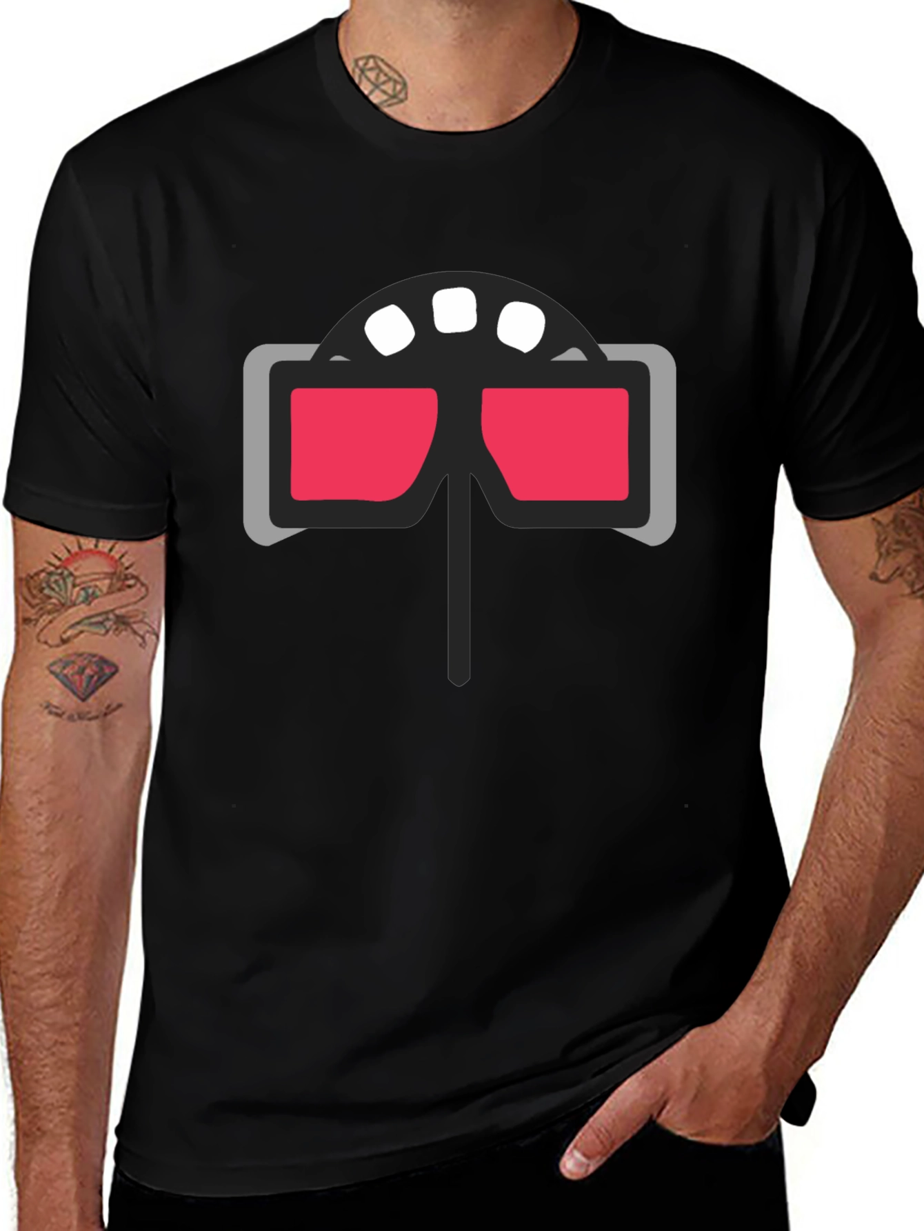 Retro 3D Glasses Graphic Tee - Cool Cinema Style