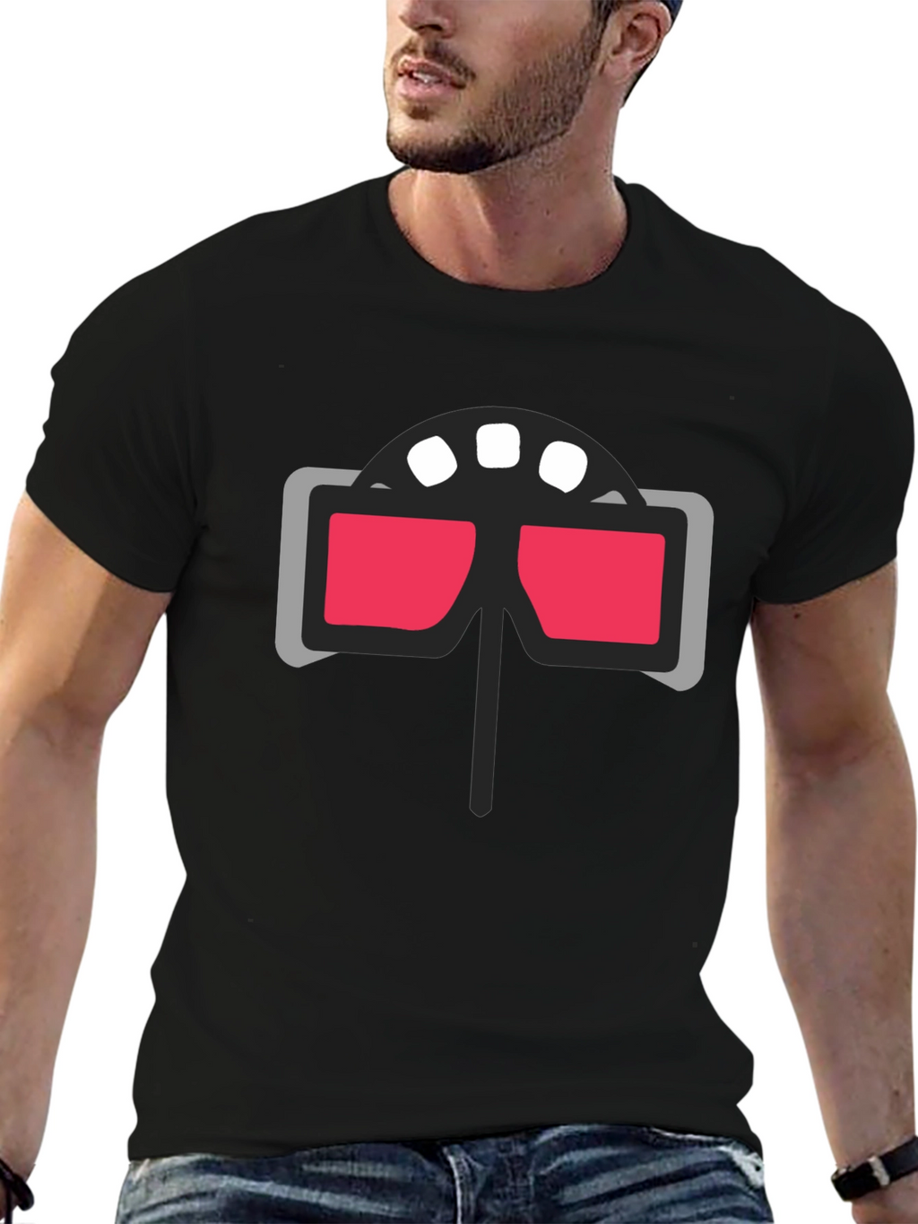 Retro 3D Glasses Graphic Tee - Cool Cinema Style