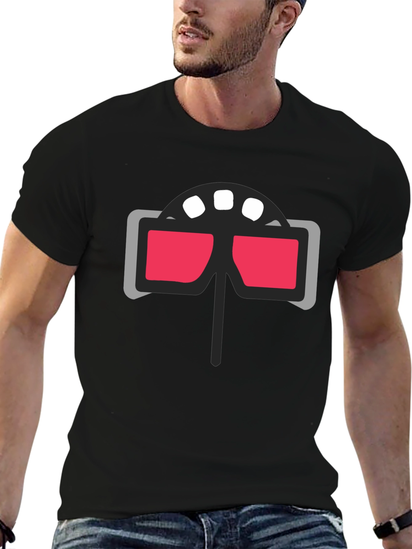 Retro 3D Glasses Graphic Tee - Cool Cinema Style