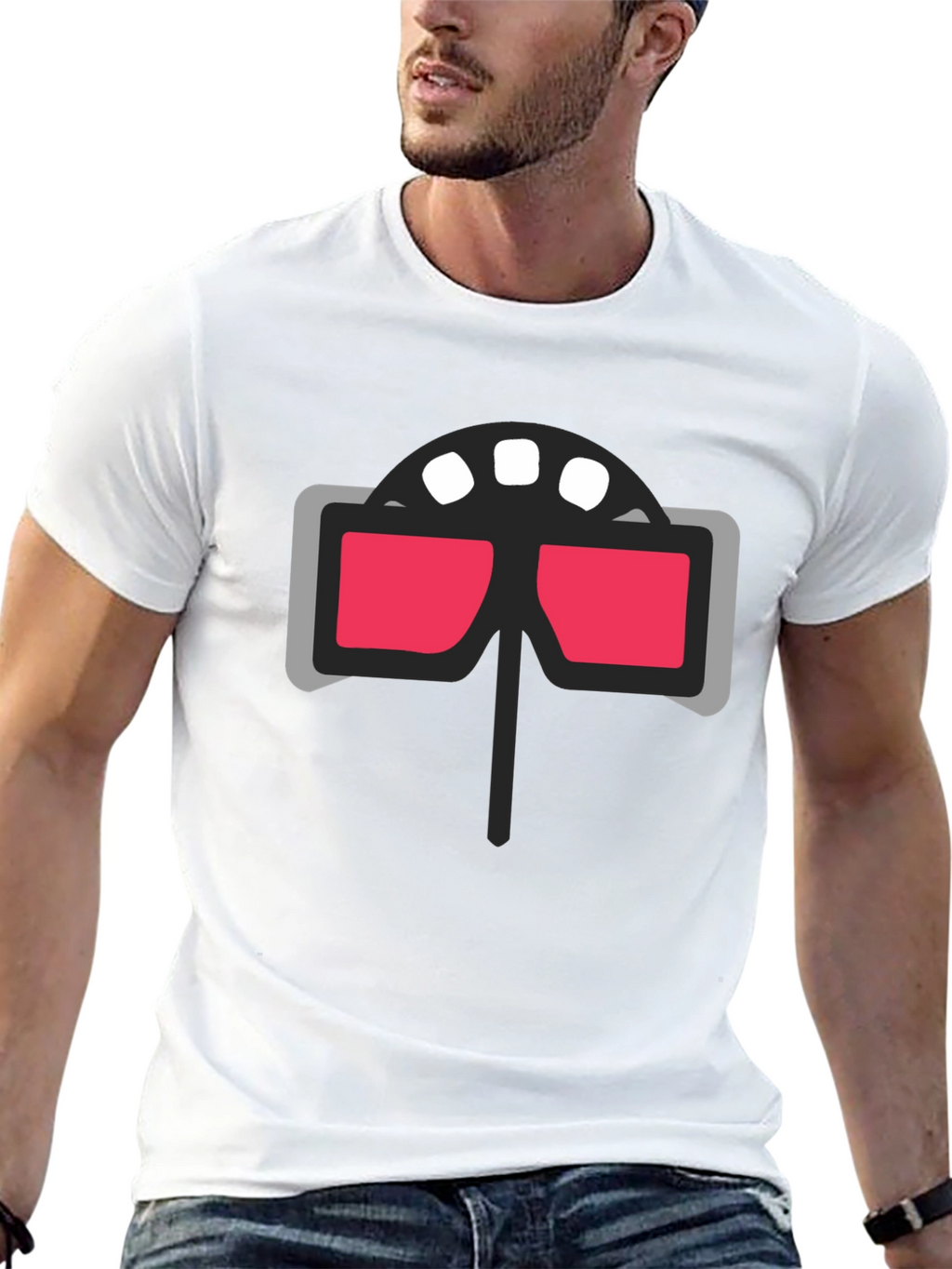 Retro 3D Glasses Graphic Tee - Cool Cinema Style