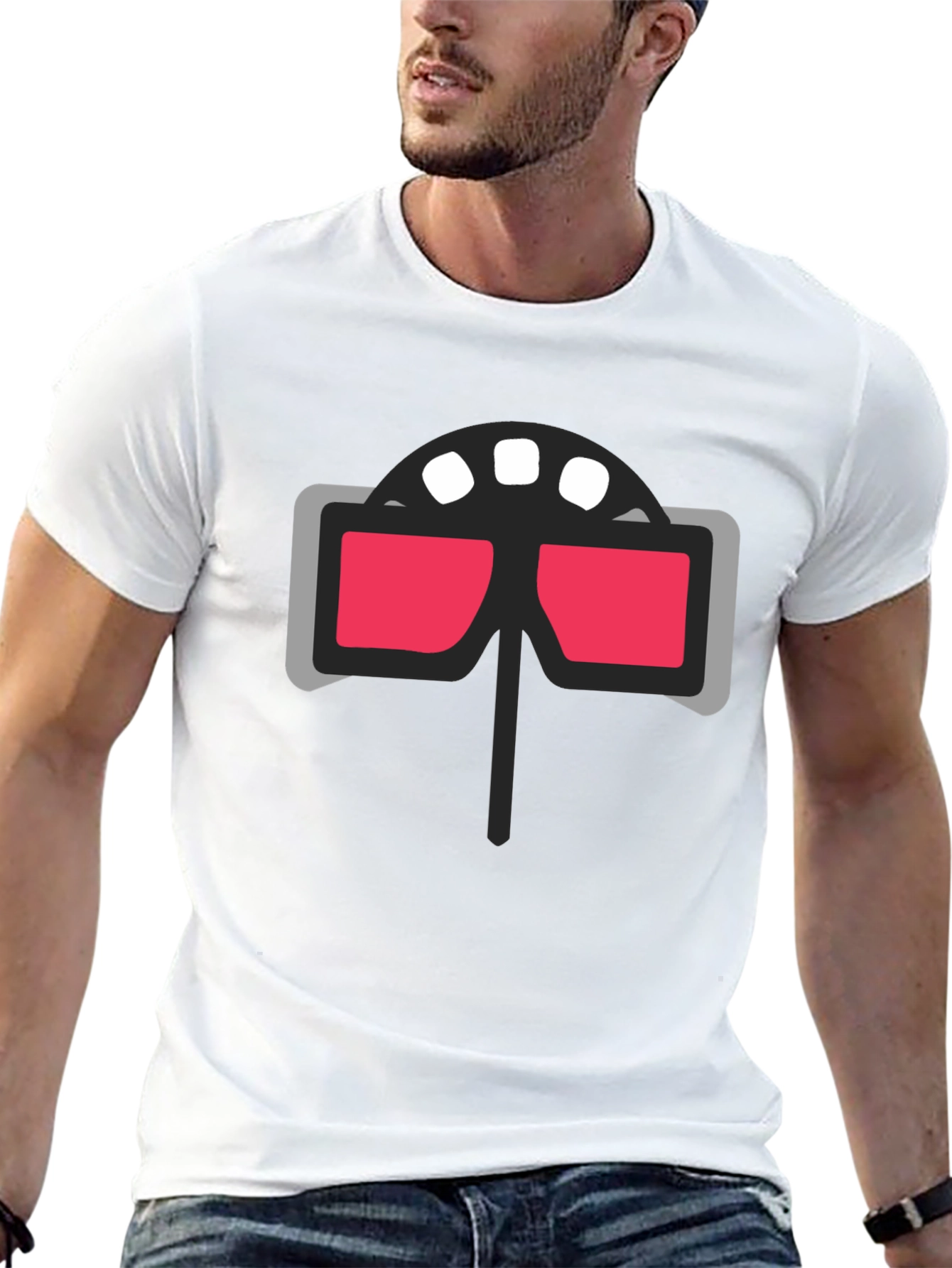 Retro 3D Glasses Graphic Tee - Cool Cinema Style