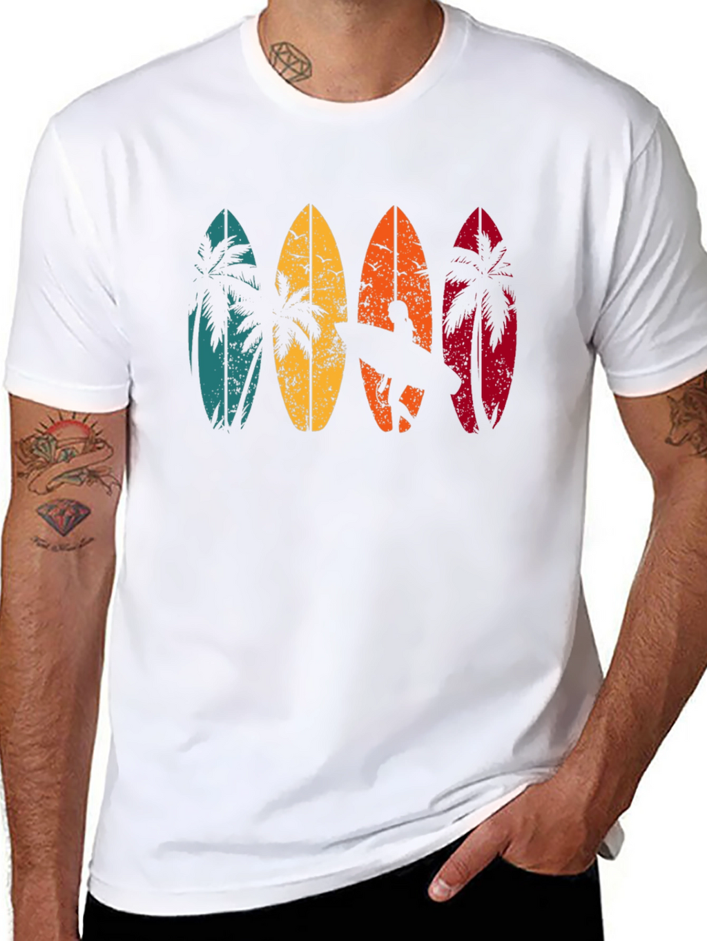 Retro Surfboard Palm Tree Graphic T-Shirt