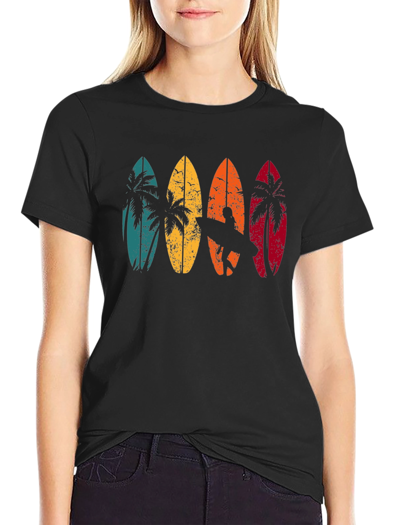 Retro Surfboard Palm Tree Graphic T-Shirt
