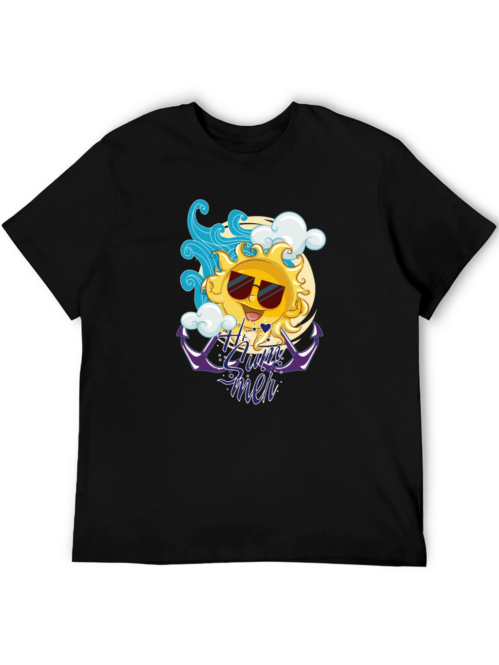 Summer Vibes Black T-Shirt - Cool Sun Design