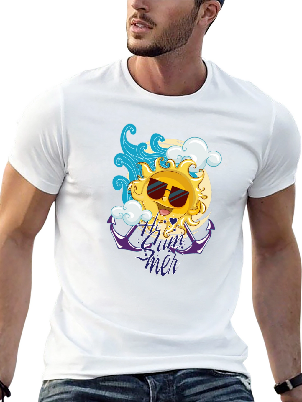 Summer Vibes Black T-Shirt - Cool Sun Design