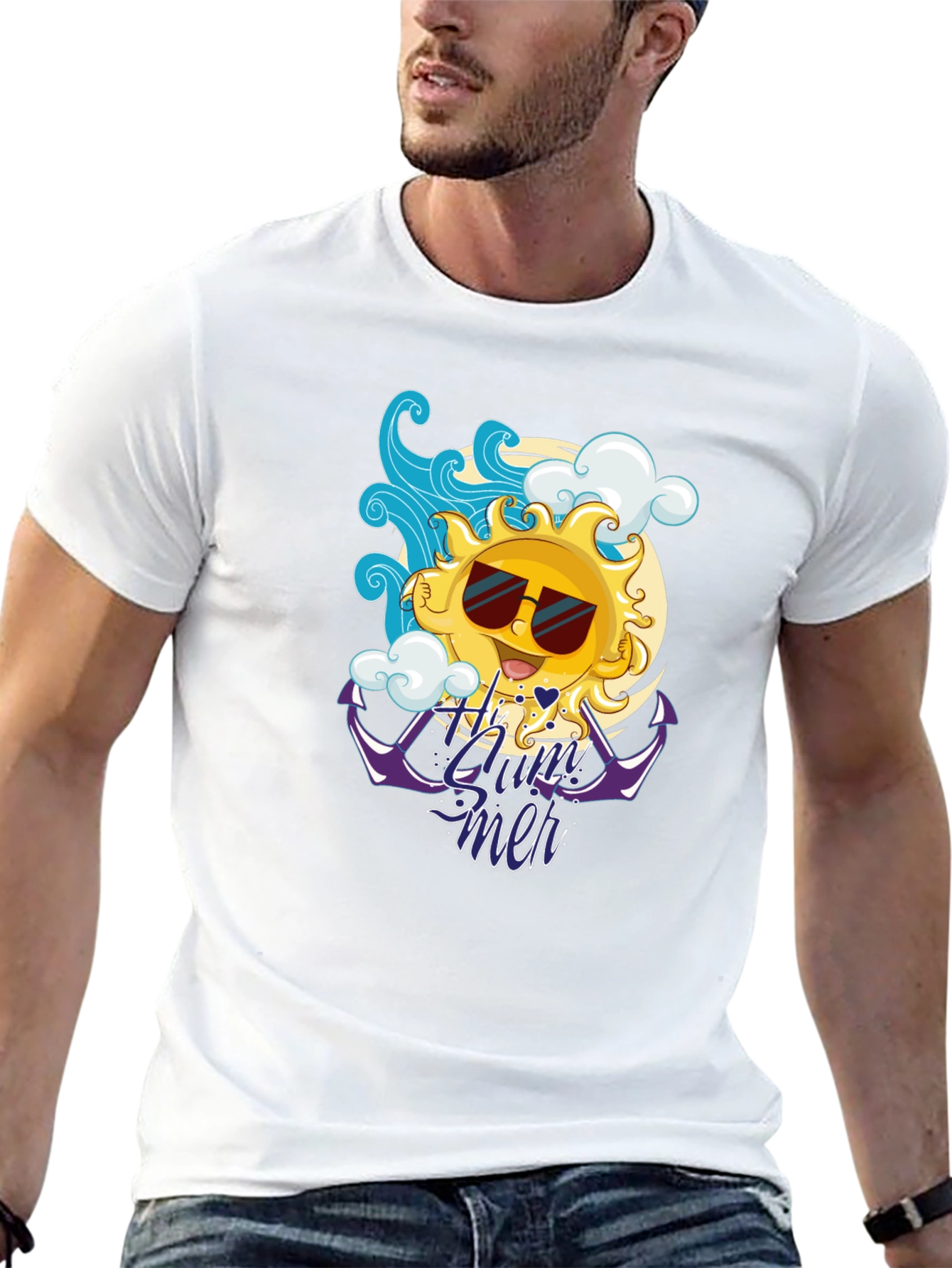 Summer Vibes Black T-Shirt - Cool Sun Design