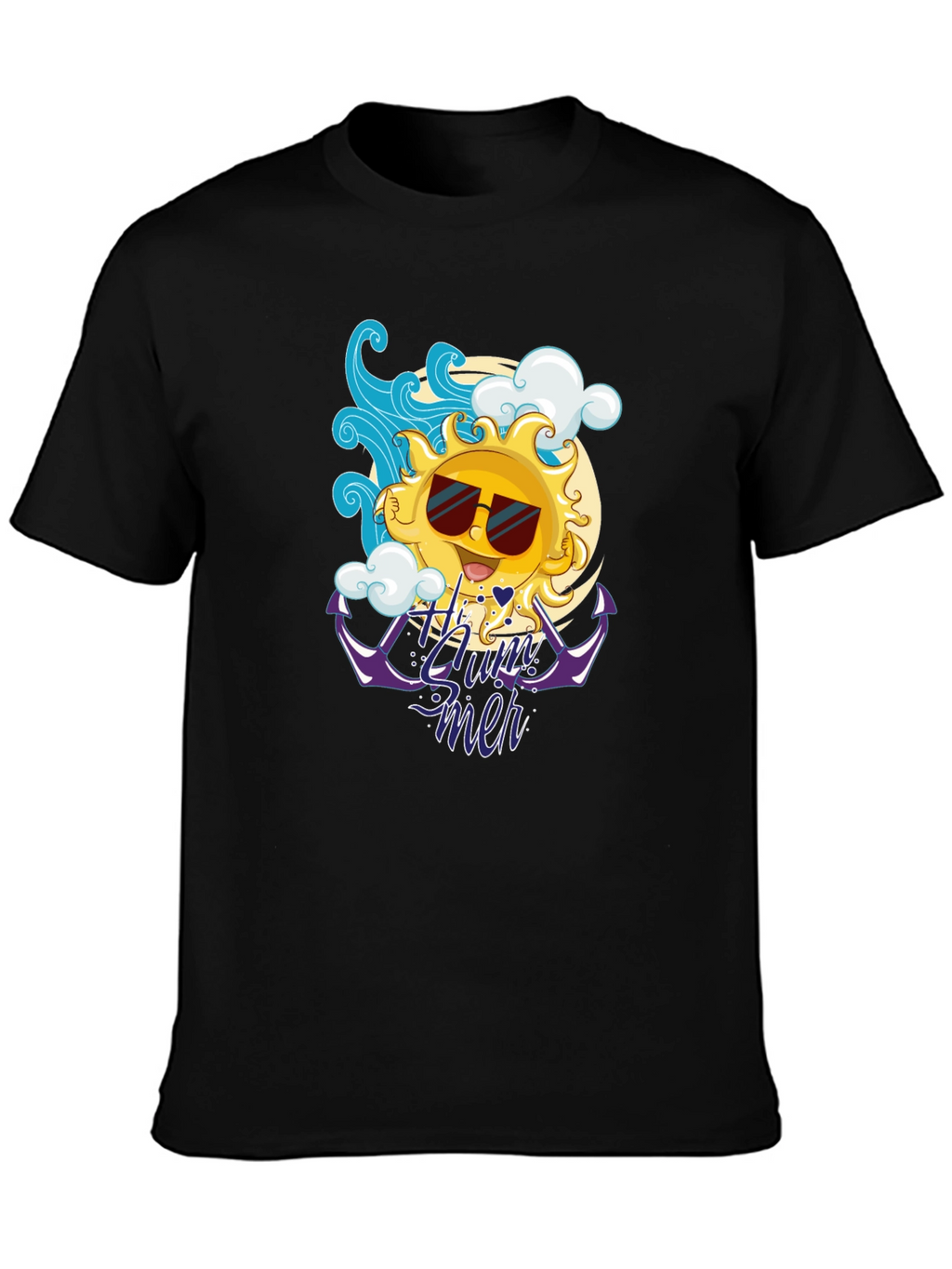 Summer Vibes Black T-Shirt - Cool Sun Design