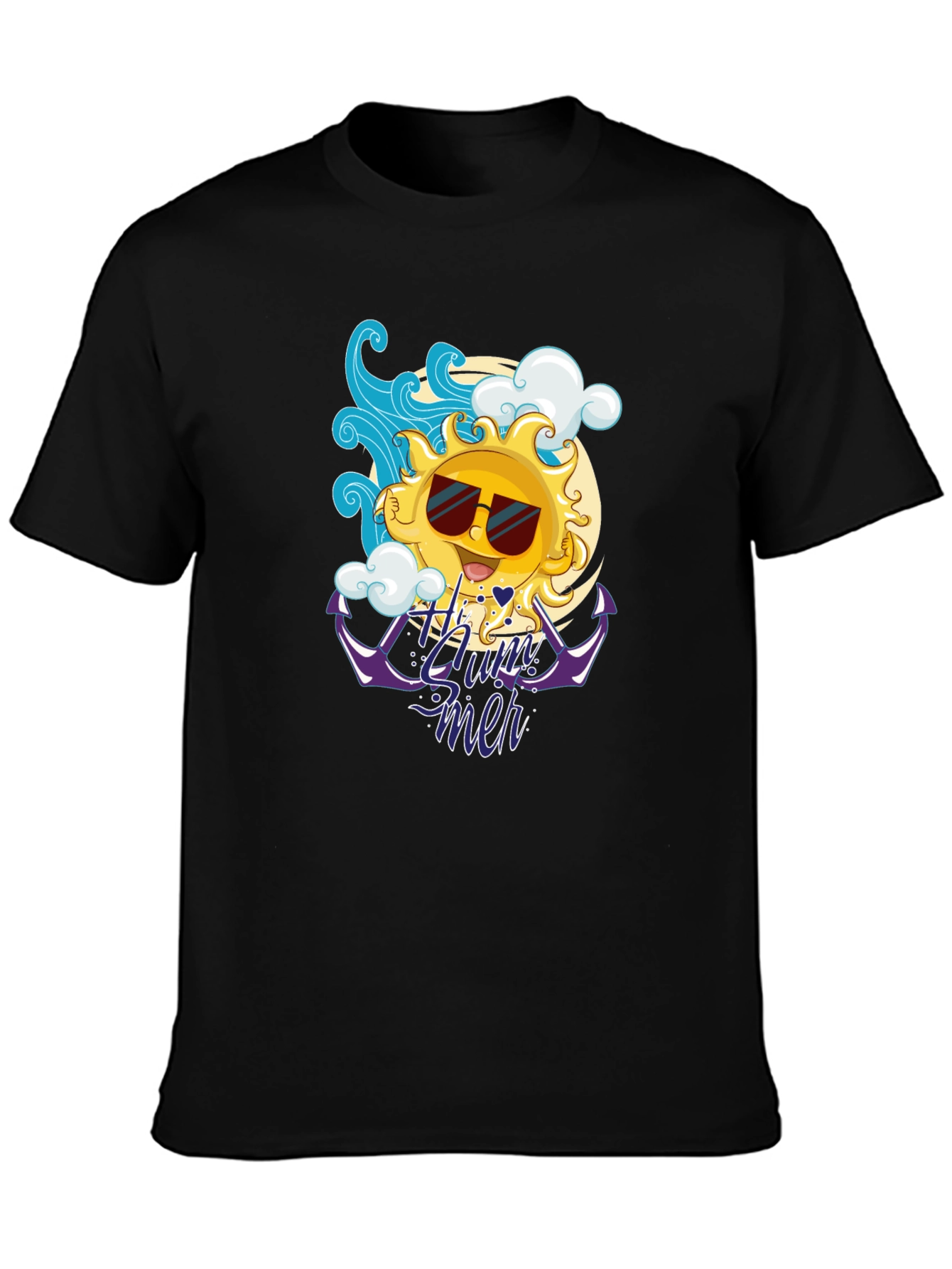 Summer Vibes Black T-Shirt - Cool Sun Design