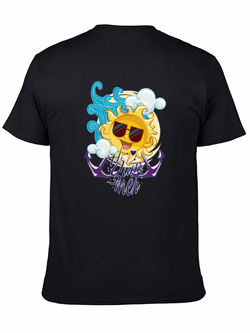 Summer Vibes Black T-Shirt - Cool Sun Design
