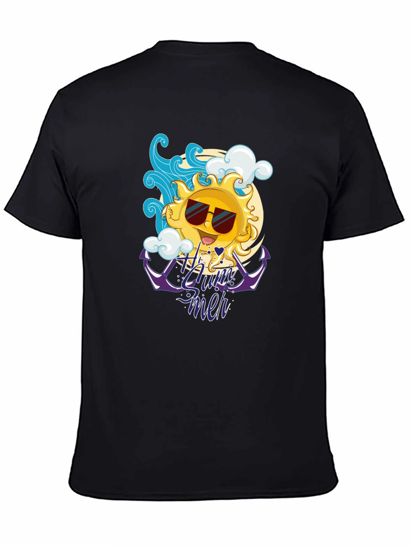 Summer Vibes Black T-Shirt - Cool Sun Design