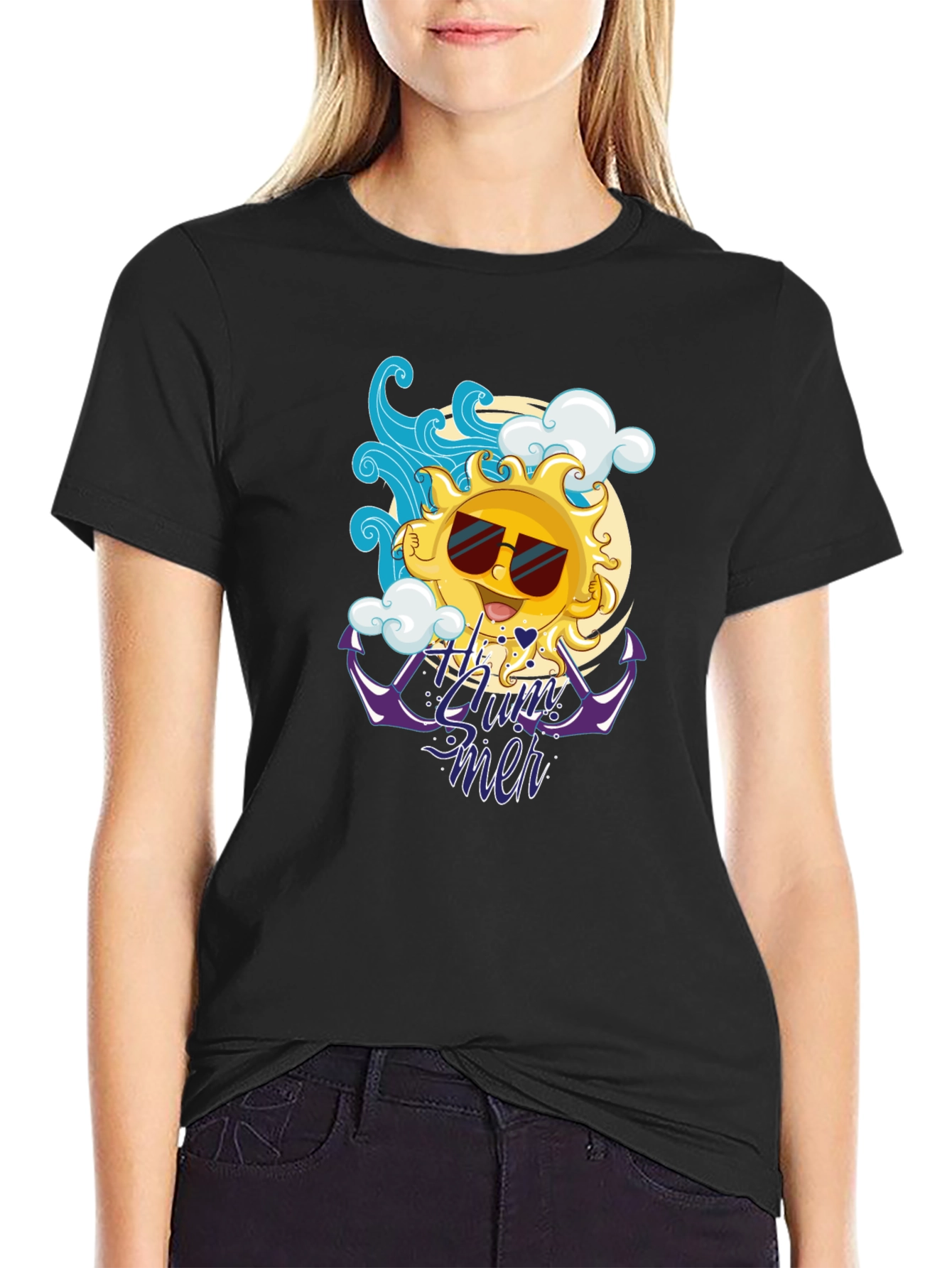 Summer Vibes Black T-Shirt - Cool Sun Design
