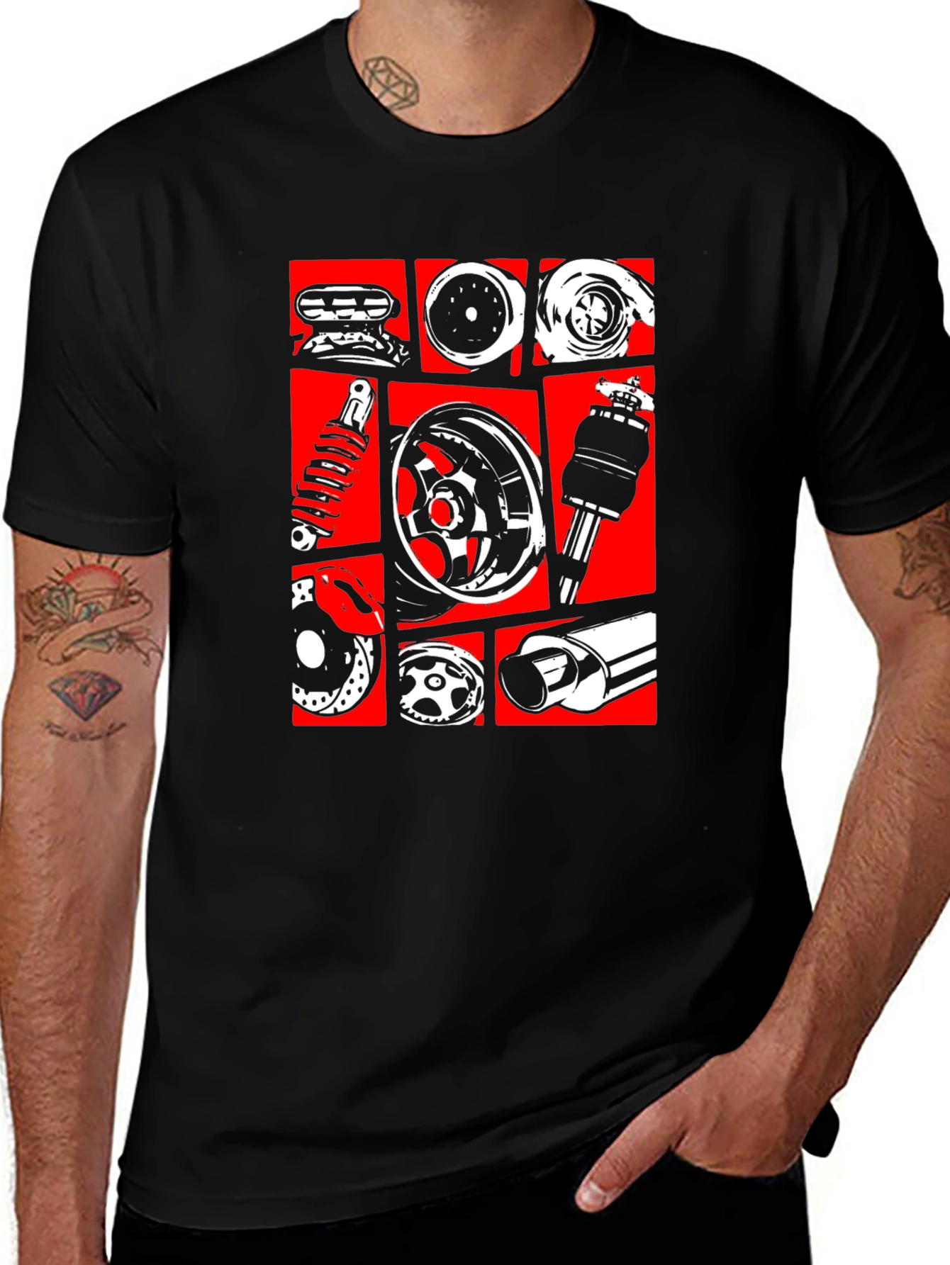 Car Parts Graphic Tee - Black