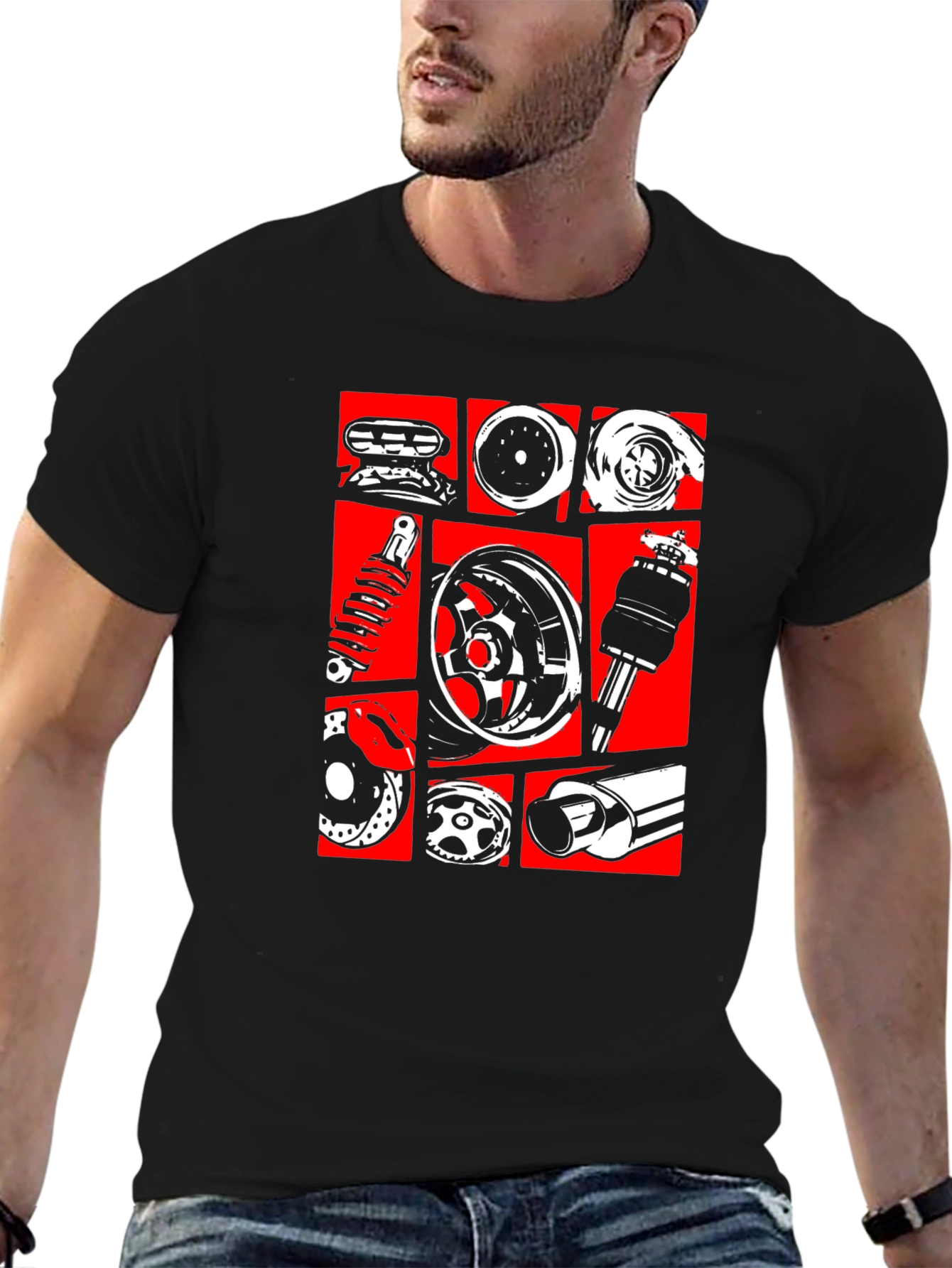 Car Parts Graphic Tee - Black