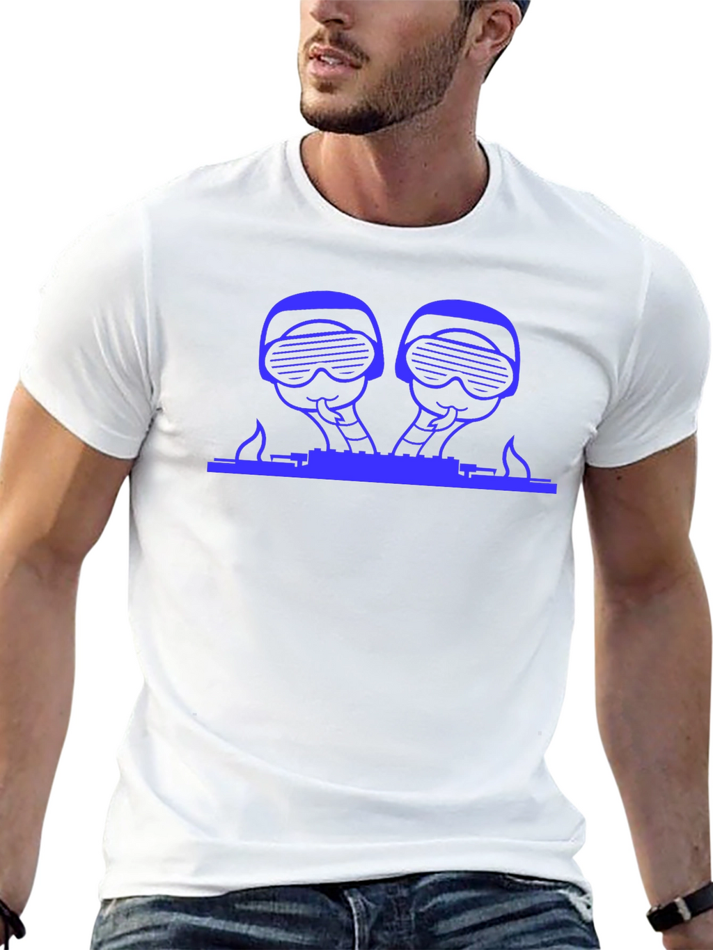 Blue Graphic DJ T-Shirt - Black Crew Neck Tee