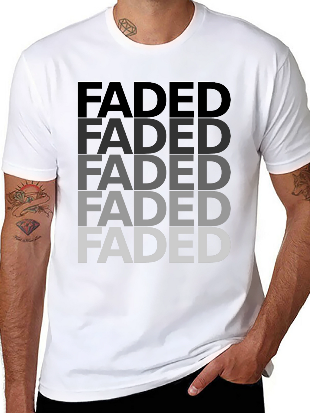 Faded Graphic Print Mens T-Shirt - Black