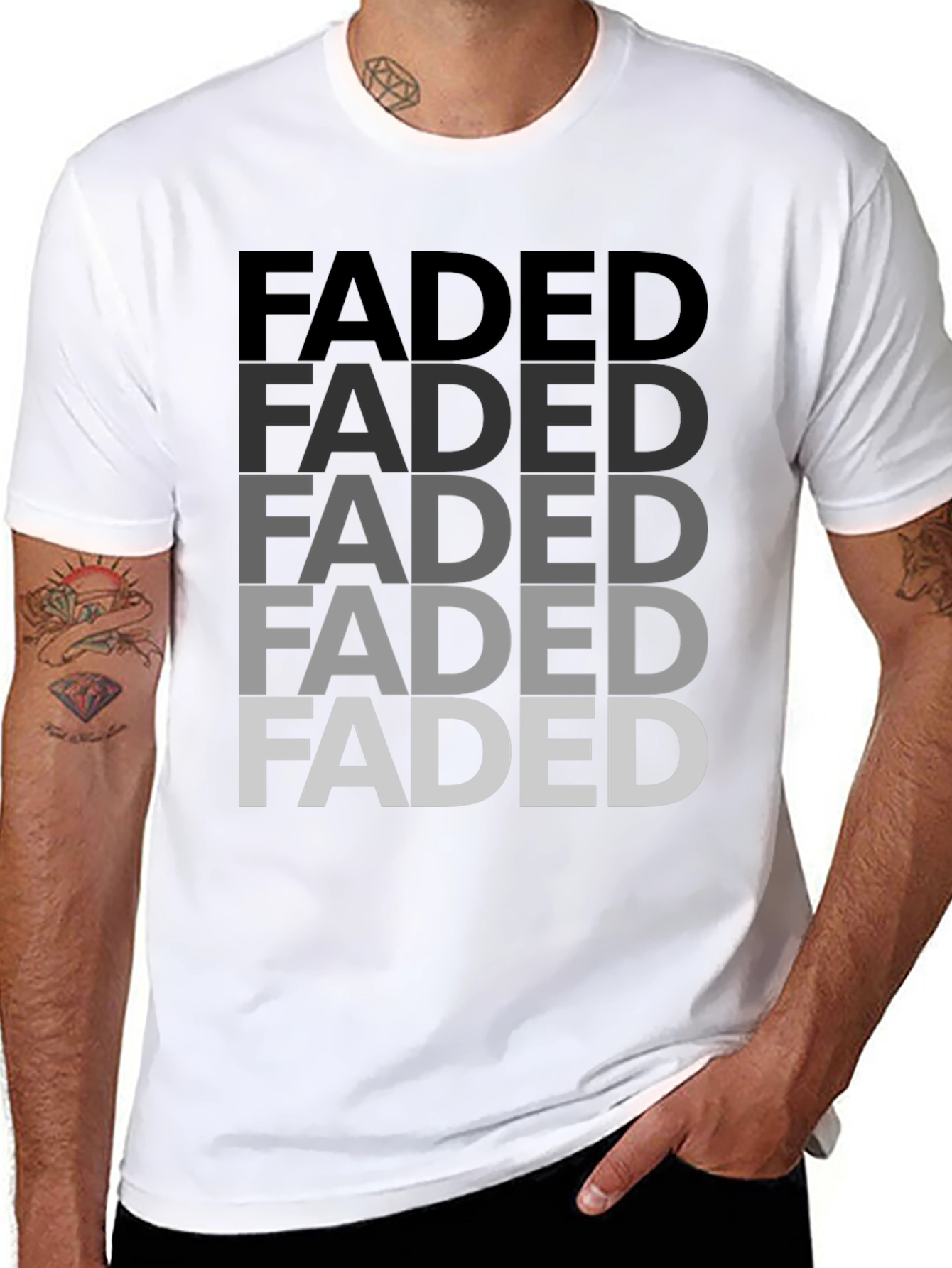 Faded Graphic Print Mens T-Shirt - Black
