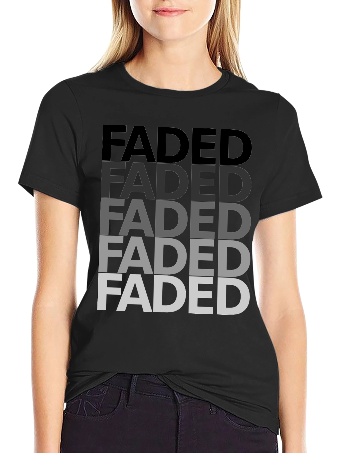 Faded Graphic Print Mens T-Shirt - Black