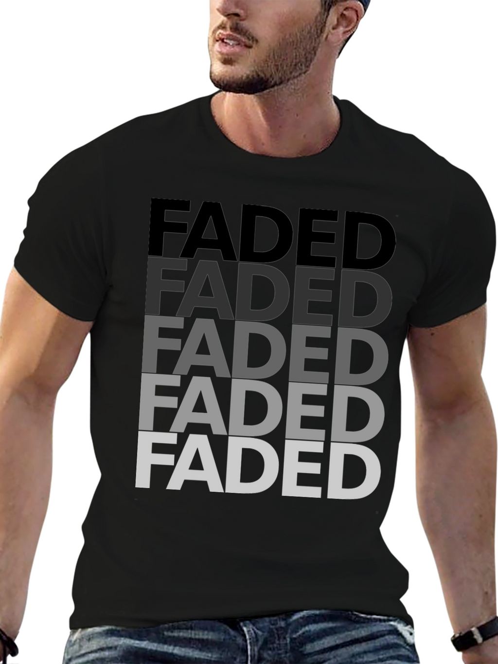 Faded Graphic Print Mens T-Shirt - Black