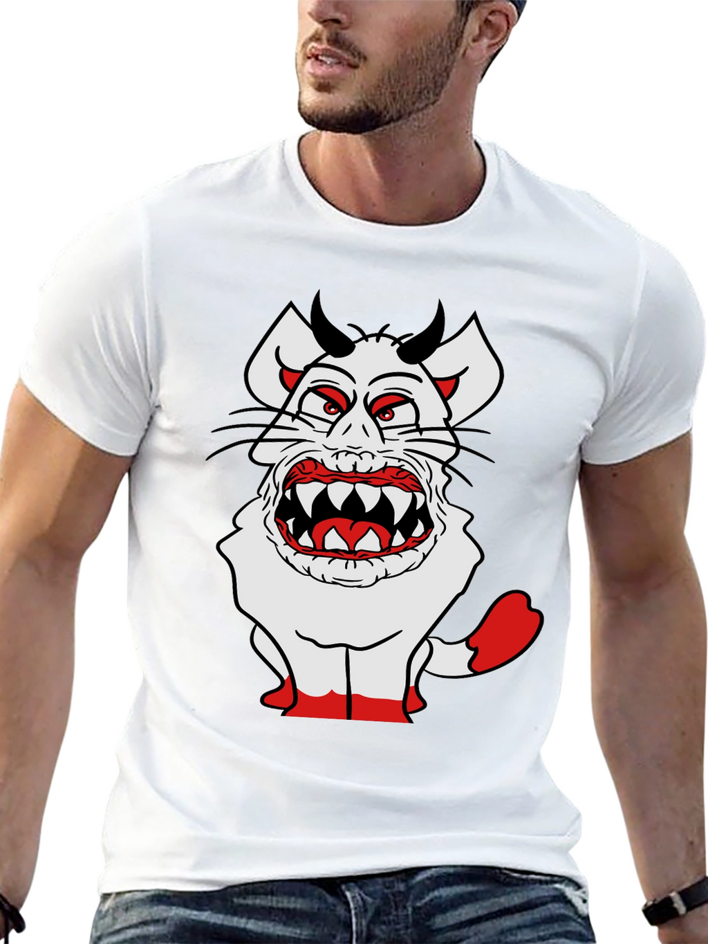 Monster Cartoon Graphic Tee - Black Cotton Blend
