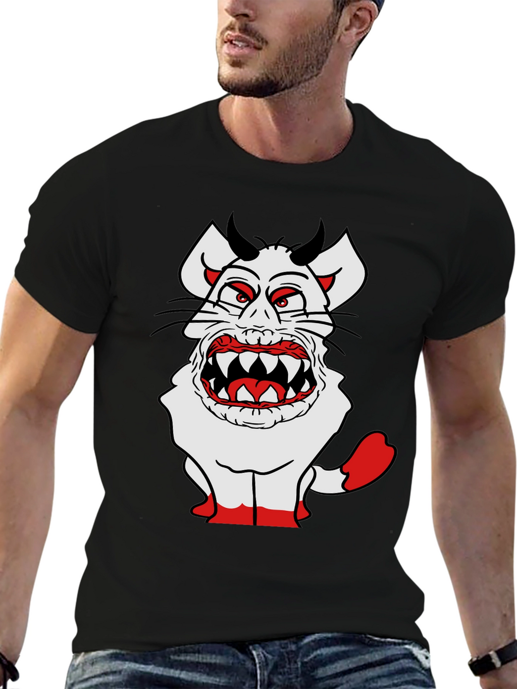 Monster Cartoon Graphic Tee - Black Cotton Blend