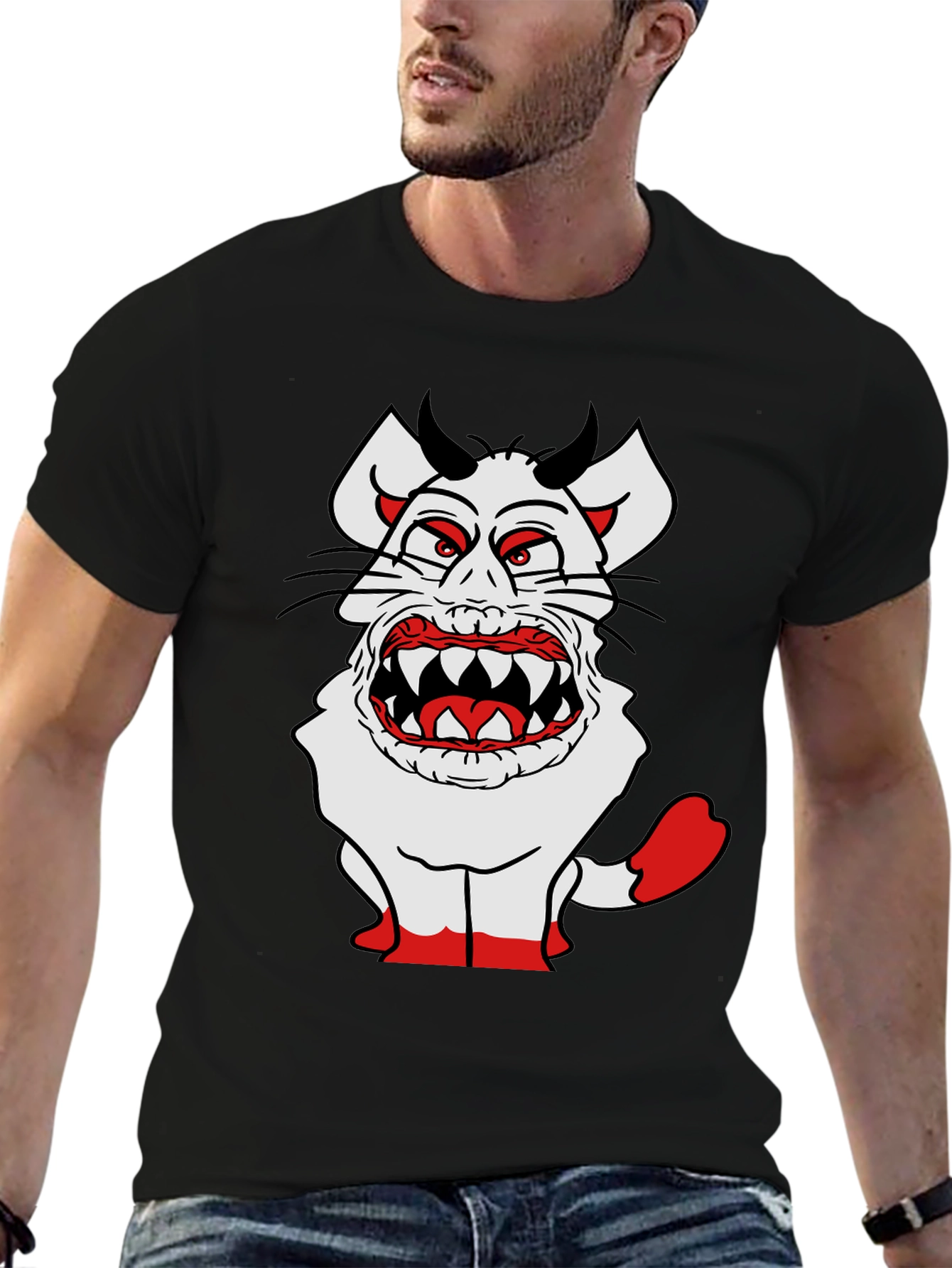 Monster Cartoon Graphic Tee - Black Cotton Blend